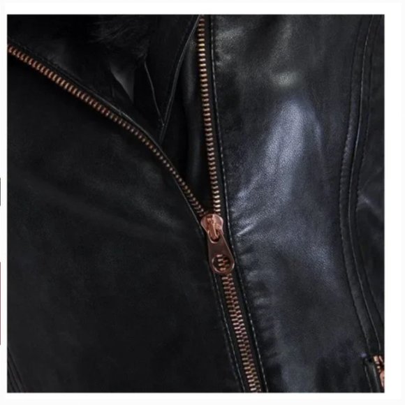 Ted Baker Tirely Furrly Detachable Sleeve Black Leather Jacket vest size 1 nwot - Picture 8 of 15